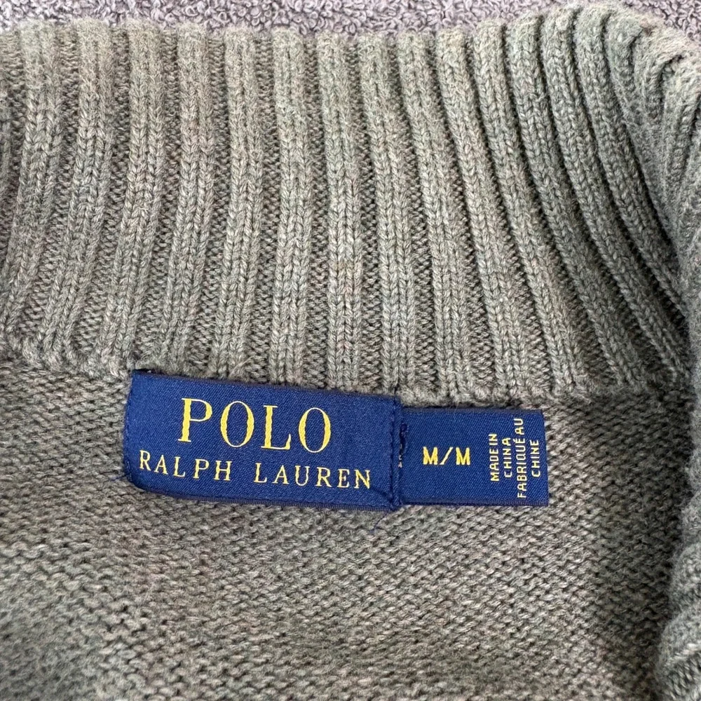 Polo Ralph Lauren Sweater Men Medium Green Button Mock Neck Cotton Knit Pullover